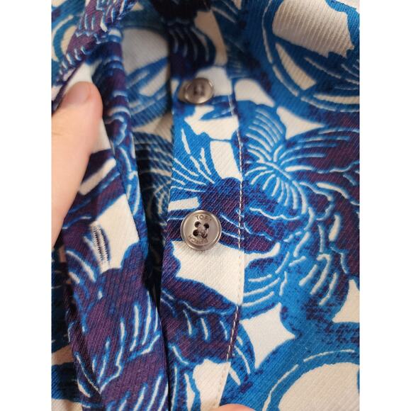 Tory Burch Button Up Tunic Top Womens Size 10 Blue Floral Geometric Wool Silk - Picture 8 of 14